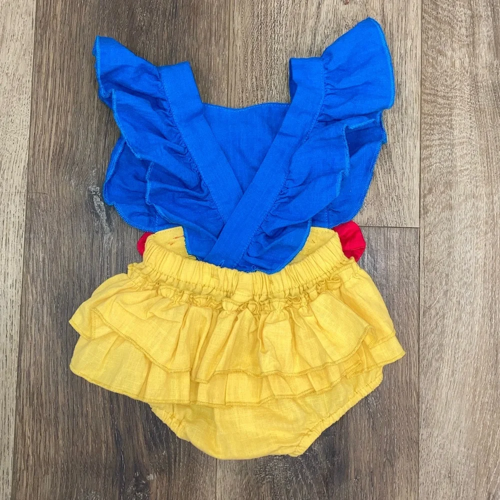 Disney Princess Romper Snow White Ruffle Bow Costume Outfit 3-6m